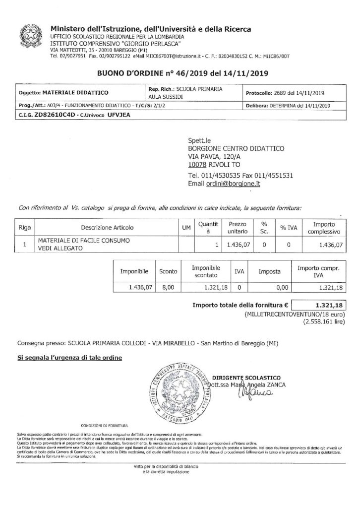 Buono d'ordine 46 - ICS Giorgio Perlasca di Bareggio Milano